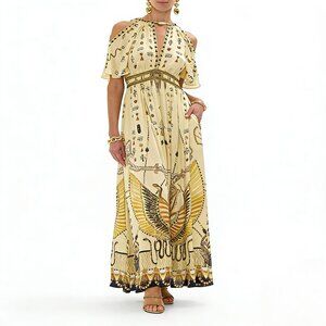 Camilla neck piece shirred waist long dress
